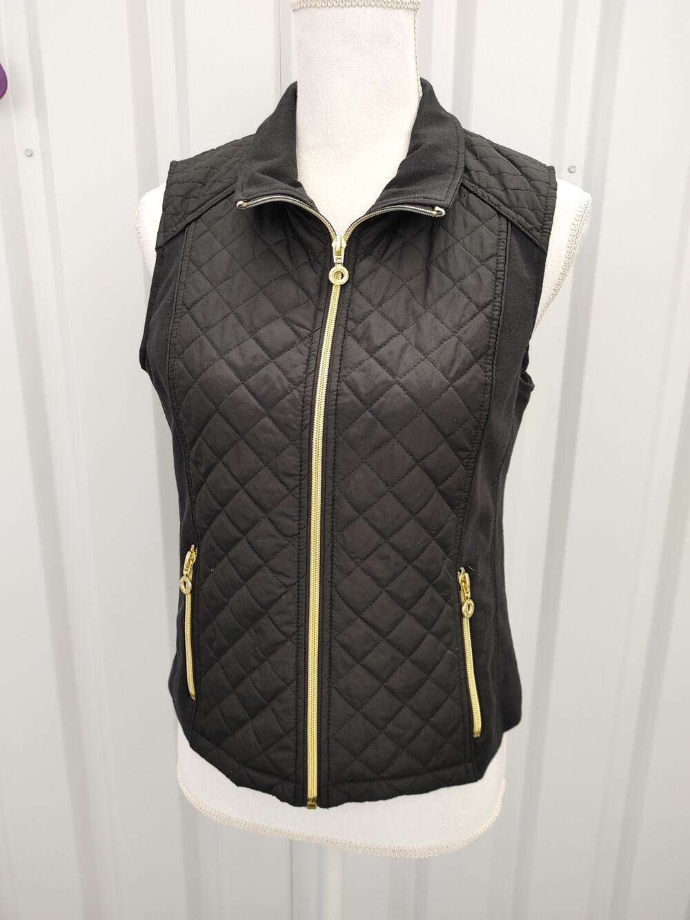 Marc New York Andrew Marc Quilted Vest Full Zip Black Petite Small
